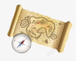 指南针与地图矢量素材卡其色地图和指南针古代器物实物高清图片
