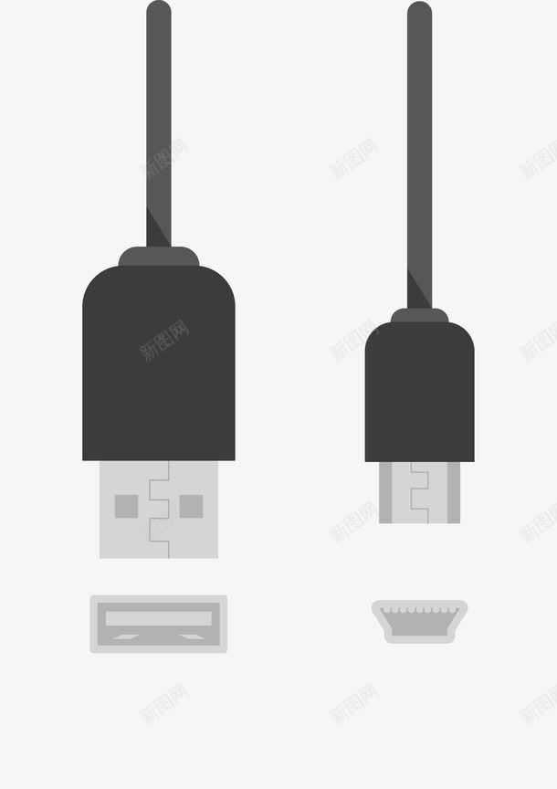 黑色两种规格充电USB插头图标png_新图网 https://ixintu.com 3C USB USB线 usb充电线 充电插头 充电线 手机线 数据线 数码产品 电子 电源线 黑色