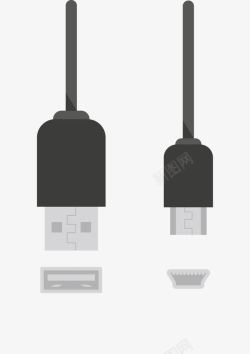 黑色数据线黑色两种规格充电USB插头图标高清图片