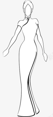 单线白描穿旗袍的女孩图标图标