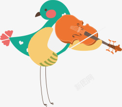 吹乐器的动物拉小提琴的小鸟矢量图高清图片