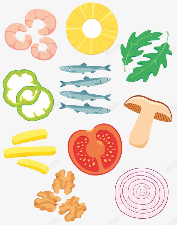 食材蔬菜小鱼材料png免抠素材_新图网 https://ixintu.com 创意插画 卡通贺卡封面 手绘插画