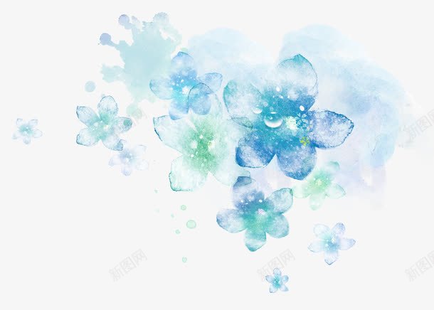 蓝色花朵png免抠素材_新图网 https://ixintu.com 唯美 底纹 水墨 背景 背景图片 蓝色