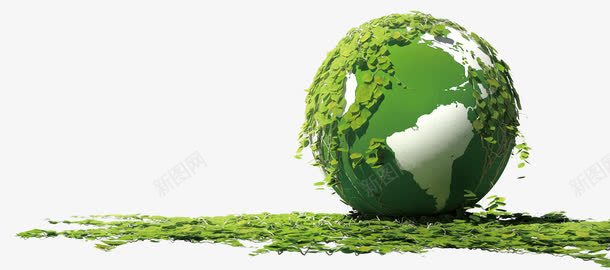绿色环保地球png免抠素材_新图网 https://ixintu.com 地球 树叶围绕 环保元素 绿色 草地