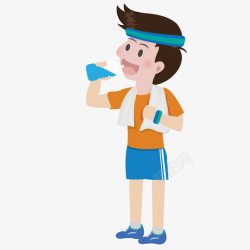 扁平健身哑铃卡通喝水的运动人物高清图片
