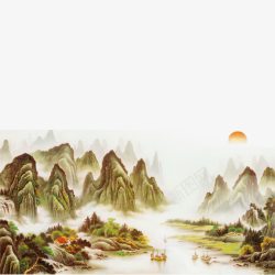 水彩山水中国画素材