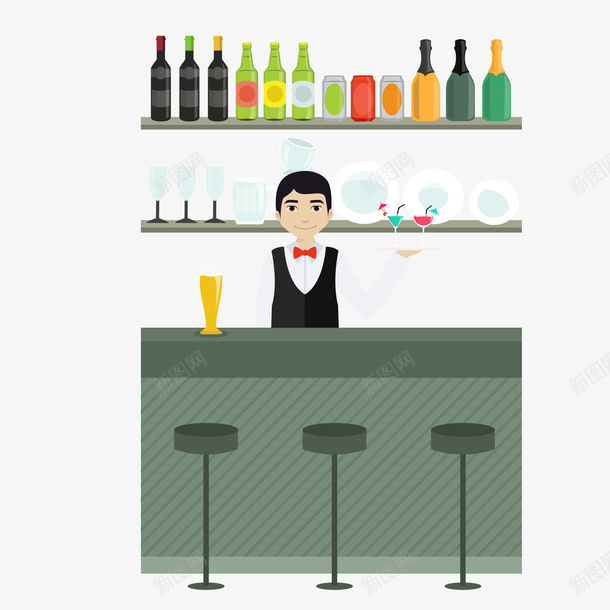 卡通酒吧的服务员人物png免抠素材_新图网 https://ixintu.com 人物设计 卡通 扁平化 服务员 酒吧 餐厅