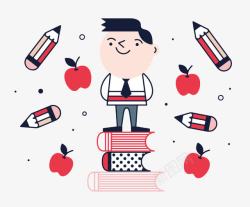 拿苹果的男孩可爱卡通校园元素装饰图案高清图片