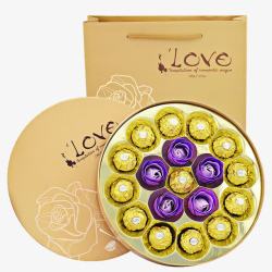 圆形的礼盒玫瑰花和巧克力高清图片