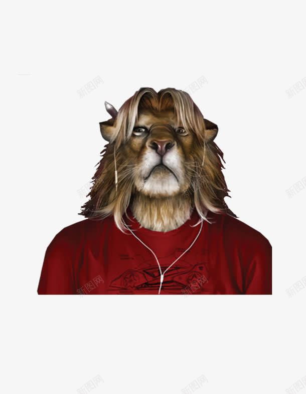 狮子戴耳机的动物红衣服png免抠素材_新图网 https://ixintu.com 卡通狮子 拟人 象征讽刺