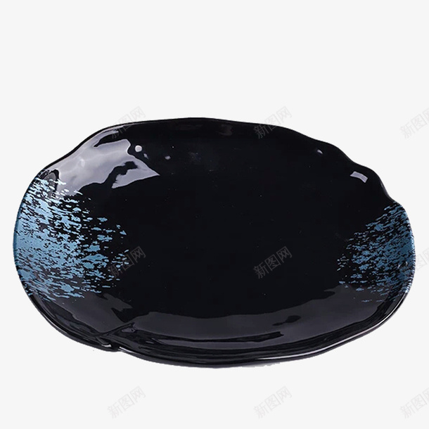 黑色蓝点点简约家用陶瓷盘子png免抠素材_新图网 https://ixintu.com 简约 蓝点点 陶瓷 黑盘子 黑色