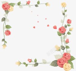 手绘玫瑰花朵边框素材