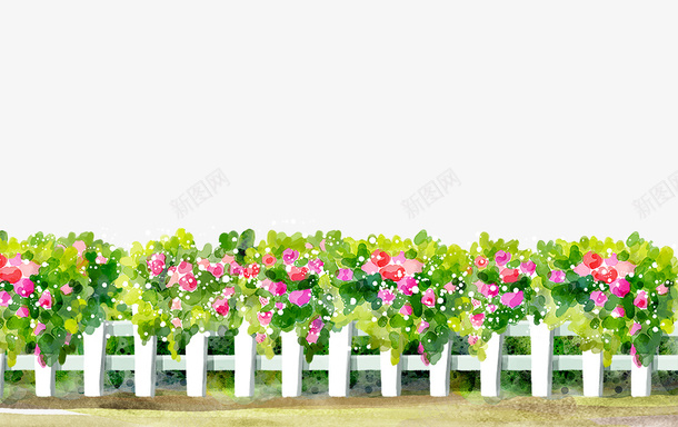 花丛红色花朵白色围栏png免抠素材_新图网 https://ixintu.com 免抠花朵 白色围栏 红色花朵 绿色的小草 花丛 路边的花朵