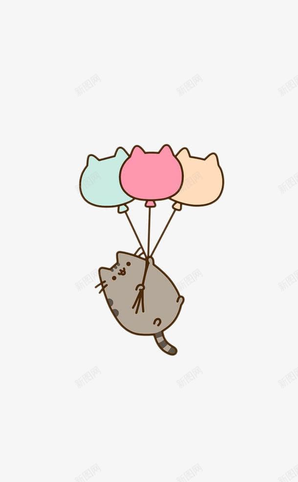 抓着气球升空的猫png免抠素材_新图网 https://ixintu.com 卡通手绘 卡通手绘猫咪 卡通气球 卡通猫 气球 猫