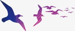 紫色远方飞鸟手绘素材
