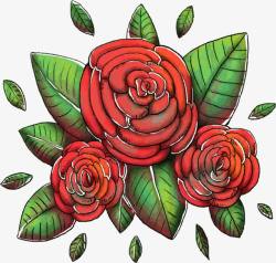 三朵复古手绘玫瑰花素材