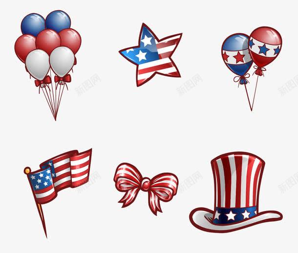 手绘卡通美国帽子国旗气球图标png_新图网 https://ixintu.com 手绘美国帽子 美国元素图标 美国国旗 美国气球