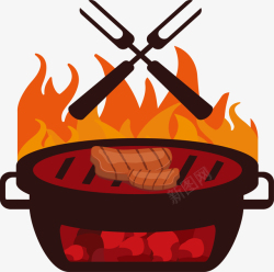 野外烧烤男子卡通烤肉平面烧烤矢量图高清图片