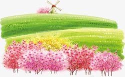 春季粉红色树林草地素材
