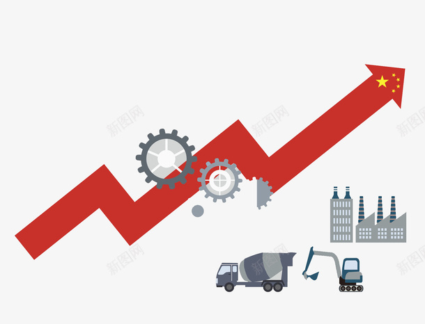 曲折上升的红色箭头png免抠素材_新图网 https://ixintu.com ppt 卡通 商务 手绘 挖掘机 曲折上升 简约 箭头 红色