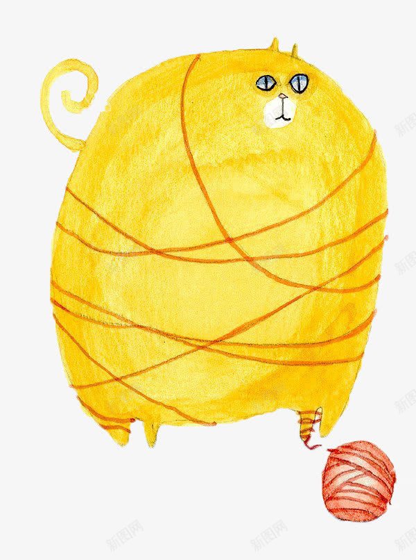 卡通手绘玩毛球的胖猫png免抠素材_新图网 https://ixintu.com 动漫卡通 动物 卡通手绘 可爱 捆住的猫 有趣 毛线 毛线团 水彩猫咪 水彩画 线团 线球 胖猫咪 设计 黄色