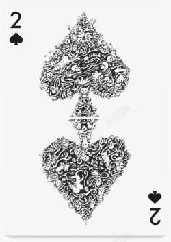 扑克牌对2创意的成套扑克牌黑桃2高清图片