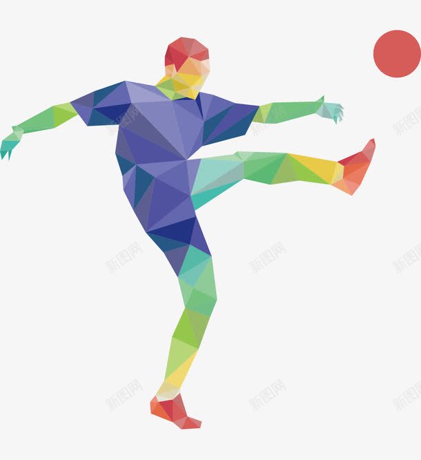 彩色几何足球运动员踢球png免抠素材_新图网 https://ixintu.com 几何足球运动员 平面运动员 彩色的剪影 彩色的运动员 踢球姿势