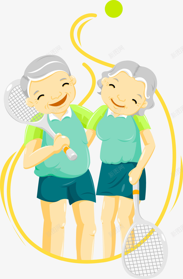 卡通打网球的老年人png免抠素材_新图网 https://ixintu.com 卡通手绘 打网球 矢量装饰 老人健身 老年人 老年人运动 老年健身 老年活动中心 老当益壮 运动老人