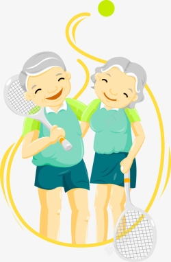 卡通打网球的老年人素材