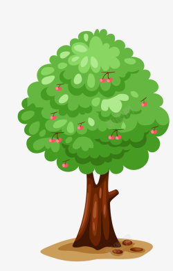卡通手绘绿色樱桃树素材