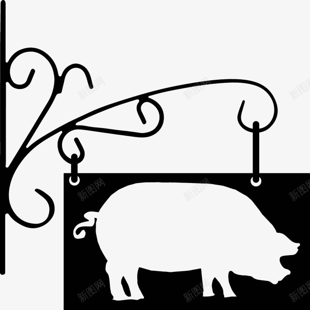 手绘牌子黑白的猪png免抠素材_新图网 https://ixintu.com 剪影 动物 家畜 店铺 招牌 猪 黑毛猪 黑白
