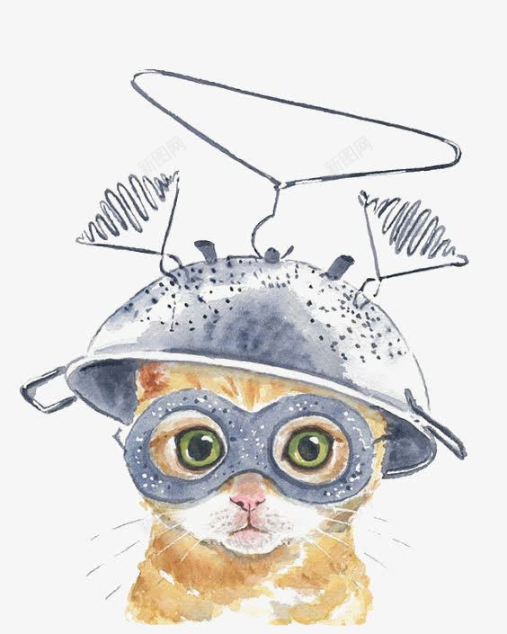 创意水彩猫咪png免抠素材_新图网 https://ixintu.com 卡通猫咪 可爱宠物 家居用品 戴头盔