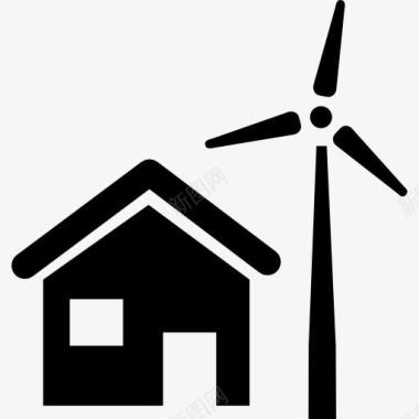 农村住宅与风力图标图标