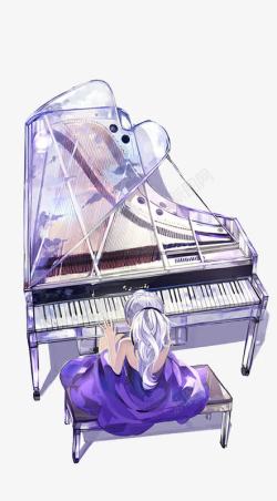 小女孩弹琴手绘钢琴女孩高清图片