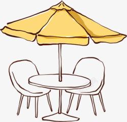 沙滩座椅卡通海报沙滩手绘太阳伞座椅高清图片