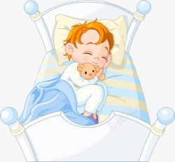 矢量宝宝抱着布偶卡通抱着小熊睡觉的婴儿高清图片