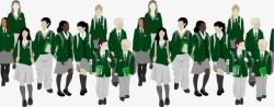 手绘中学生手绘绿色校服高清图片