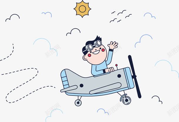 卡通飞行员png免抠素材_新图网 https://ixintu.com 卡通 可爱 白云 简笔画 线条 飞行路线