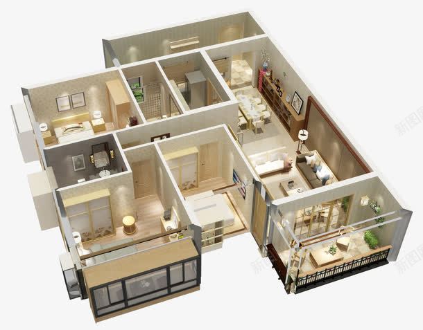 3D房子效果图png免抠素材_新图网 https://ixintu.com 俯视图 卡通 手绘
