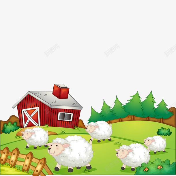 卡通农场绵羊群png免抠素材_新图网 https://ixintu.com 养殖场 农场 卡通 手绘 手绘羊群 羊群 风景设计