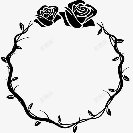 圆花装饰框图标png_新图网 https://ixintu.com 叶 圆形 圆的边框 圈 形状 支架 枝 玫瑰 相框 花