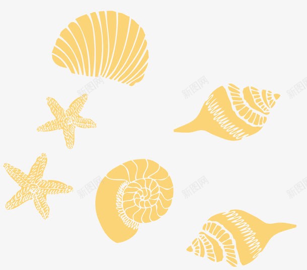 黄色的海边物品png免抠素材_新图网 https://ixintu.com 卡通 夏天 小海螺 沙滩物品 海星 海边 贝壳 黄色的物品