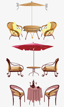 欧式桌椅手绘咖啡馆室外桌椅高清图片