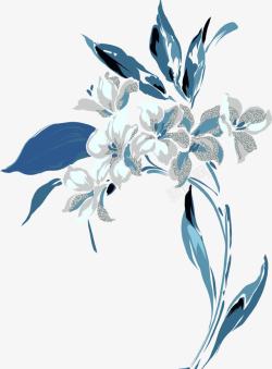 创意合成水彩蓝色的花卉盆栽素材