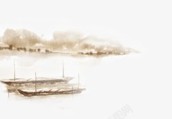 江面中国画船高清图片