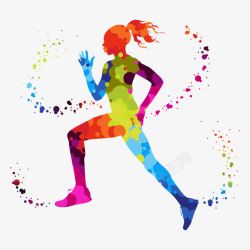 彩色小块跑步的女人高清图片