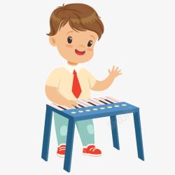 学习电子琴弹奏电子琴的可爱男孩高清图片