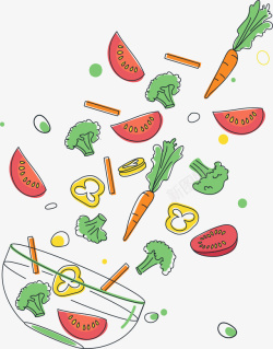 彩色爱心背景卡通彩色蔬菜沙拉矢量图高清图片