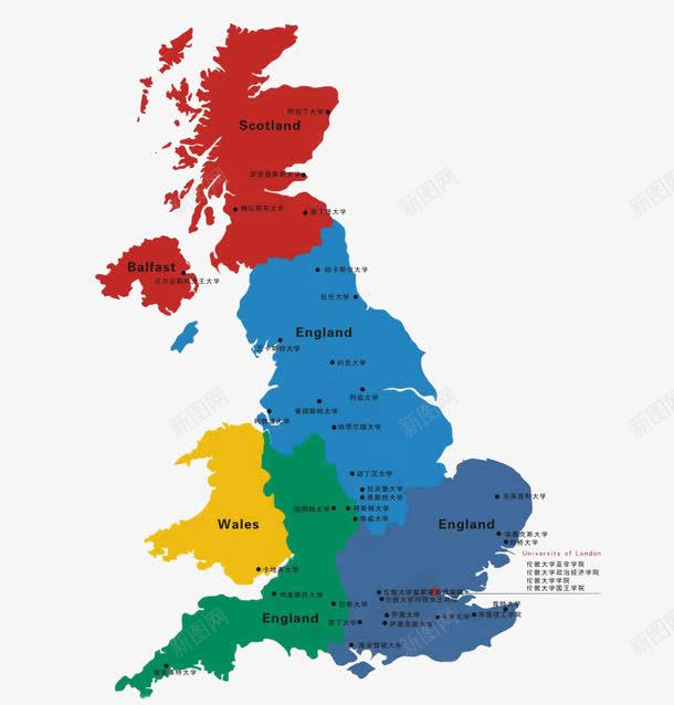 英国大学分布地图png免抠素材_新图网 https://ixintu.com 地图 彩色 英国地图 英国大学