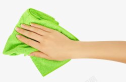 抹布清洁手拿绿色布高清图片